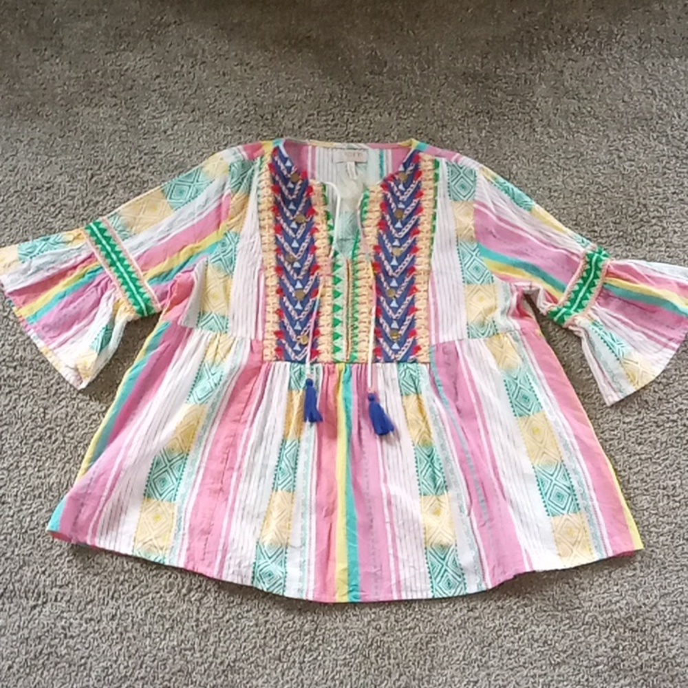 Anthropologie Verb by Pallavi Singhee Boho Beaded Blouse Top